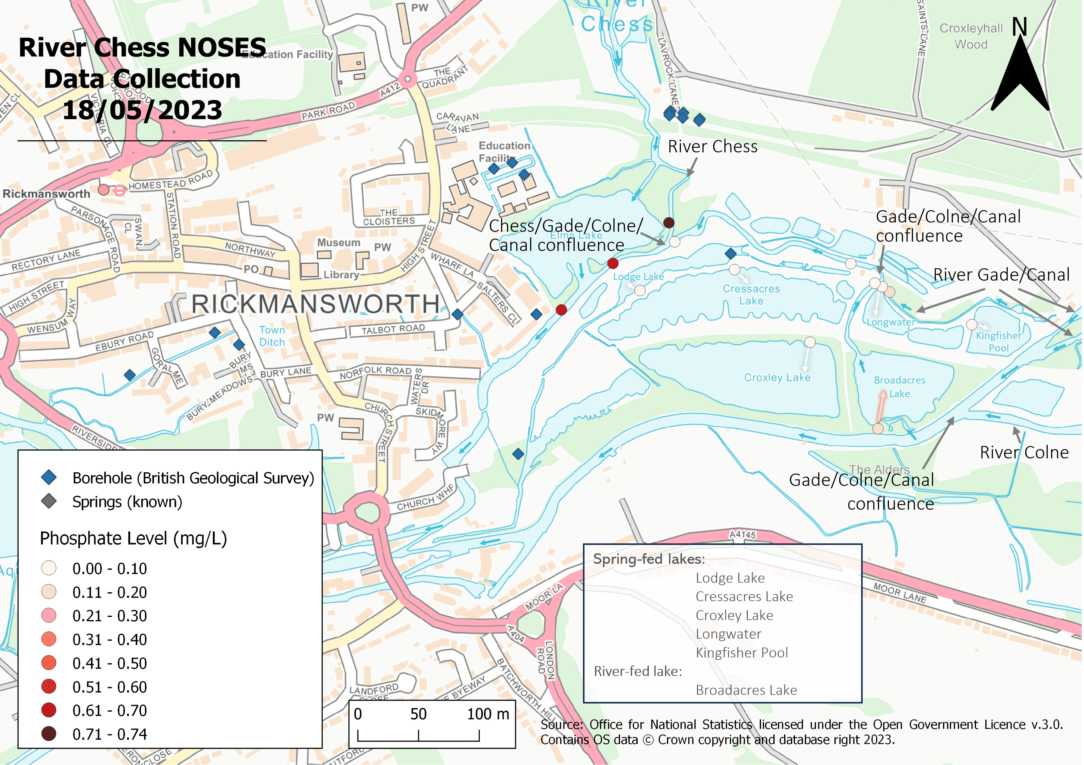 Map of Rickmansworth with sampling locations