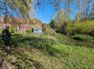 Citizen scientist surveying the river